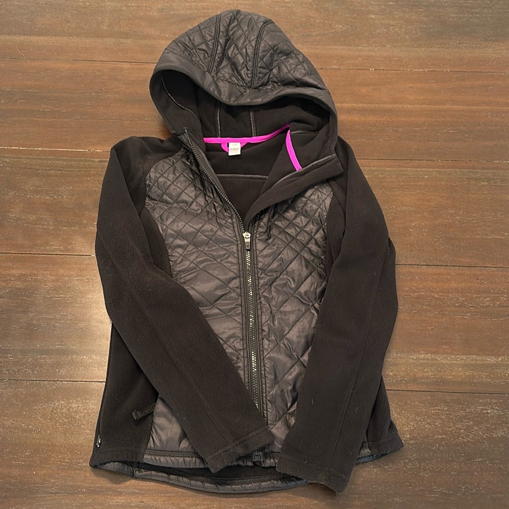 Athleta Girl  Black Vortex Quilted Fleece Sweater Jacket Girls Sz L/12